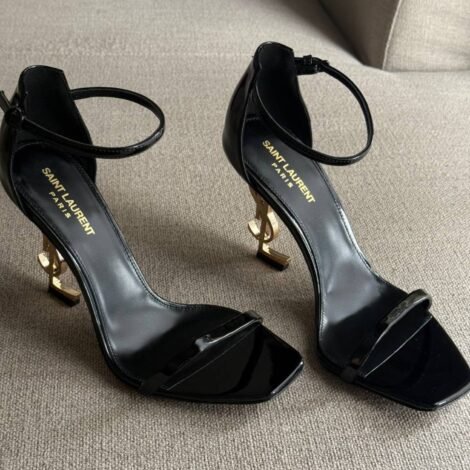 YSL Black Opyum Patent Leather Ankle-Strap Heels