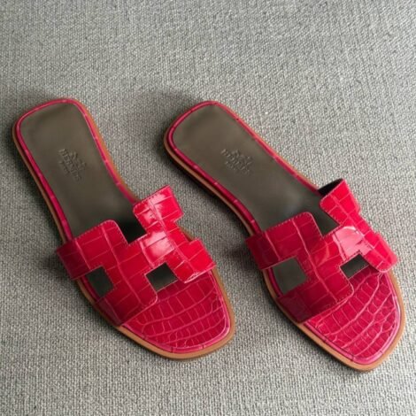 Hermes Oran Sandal Crocodile - Rose Magenta