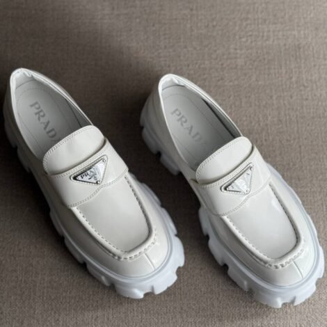 Prada Brushed Leather Monolith Loafers