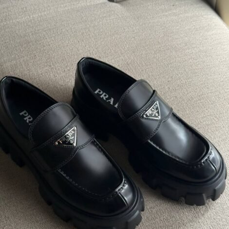 Prada Brushed Leather Monolith Loafers