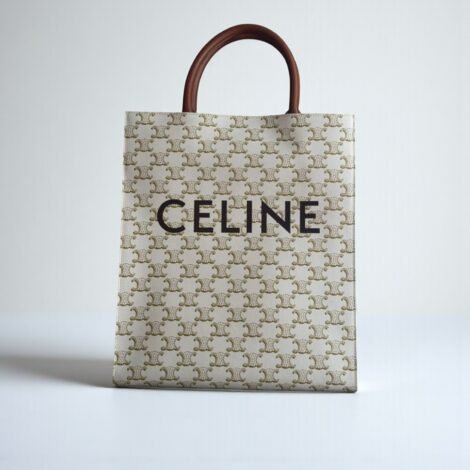 Celine Vertical Cabas in Triomphe Canvas and Calfskin