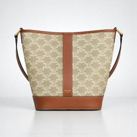 Celine Medium Bucket in Triomphe Canvas and Calfskin