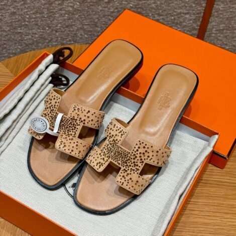 Hermes Oran Sandal, Apricot Chamois Leather