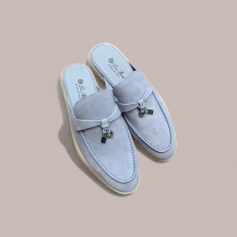 Loro Piana Babouche Charms Walk Loafers In Suede L.Blue