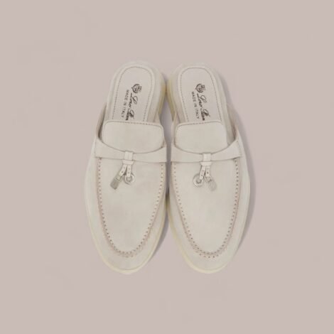 Loro Piana Babouche Charms Walk Loafers In Suede Pearl Grey